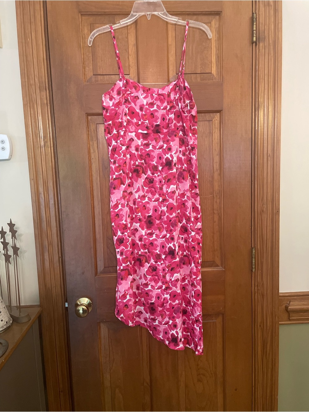 SHEIN Pink Floral Asymmetrical Adjustable Strap, Side Zip Dress, Size M (6)